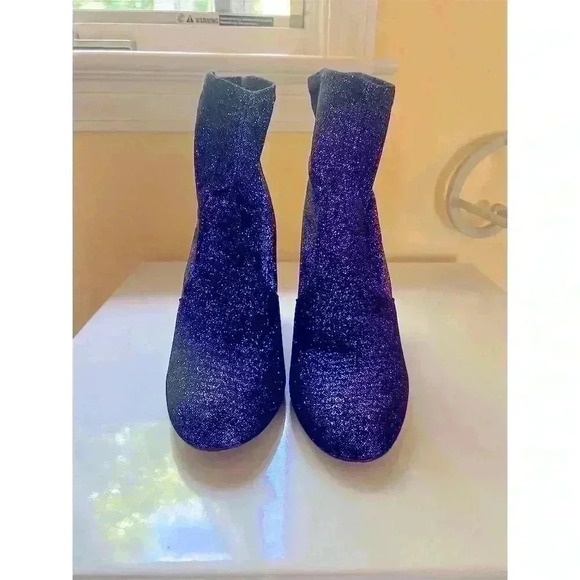 Express Women's Black Glitter Ankle Boots Size 8 High Heel Block Booties - Picture 2 of 11